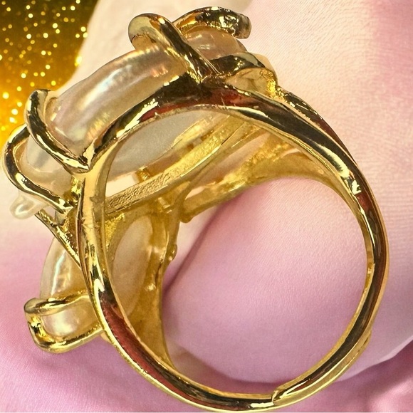 NEW Natural Freshwater Pearl GoldPlated Abstract Wrapped Adjustable Trilogy Ring - Picture 16 of 16